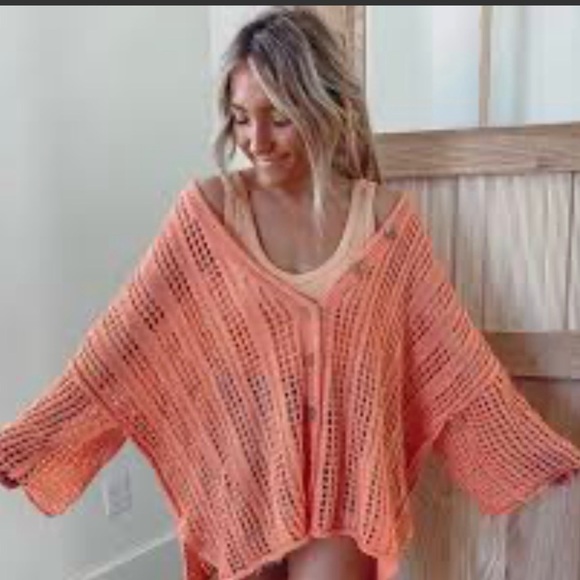 POL Sweaters - POL Open Knit Oversized Sweater Orange Oversized Small